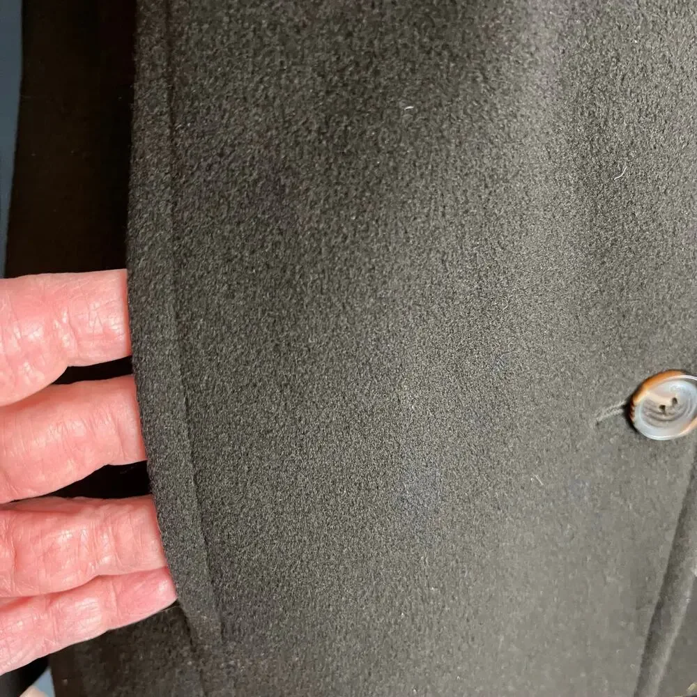 Calvin Klein Wool Car Coat 4P Brown Martingale Back Tortoiseshell Look Buttons - Picture 4 of 6